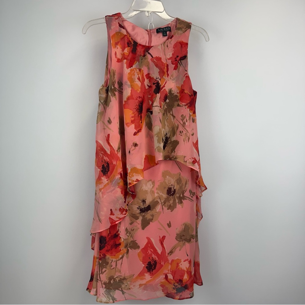 Lauren by Ralph Lauren‎ Floral-Print Dress Coral Multicolor Women's Sz. 6